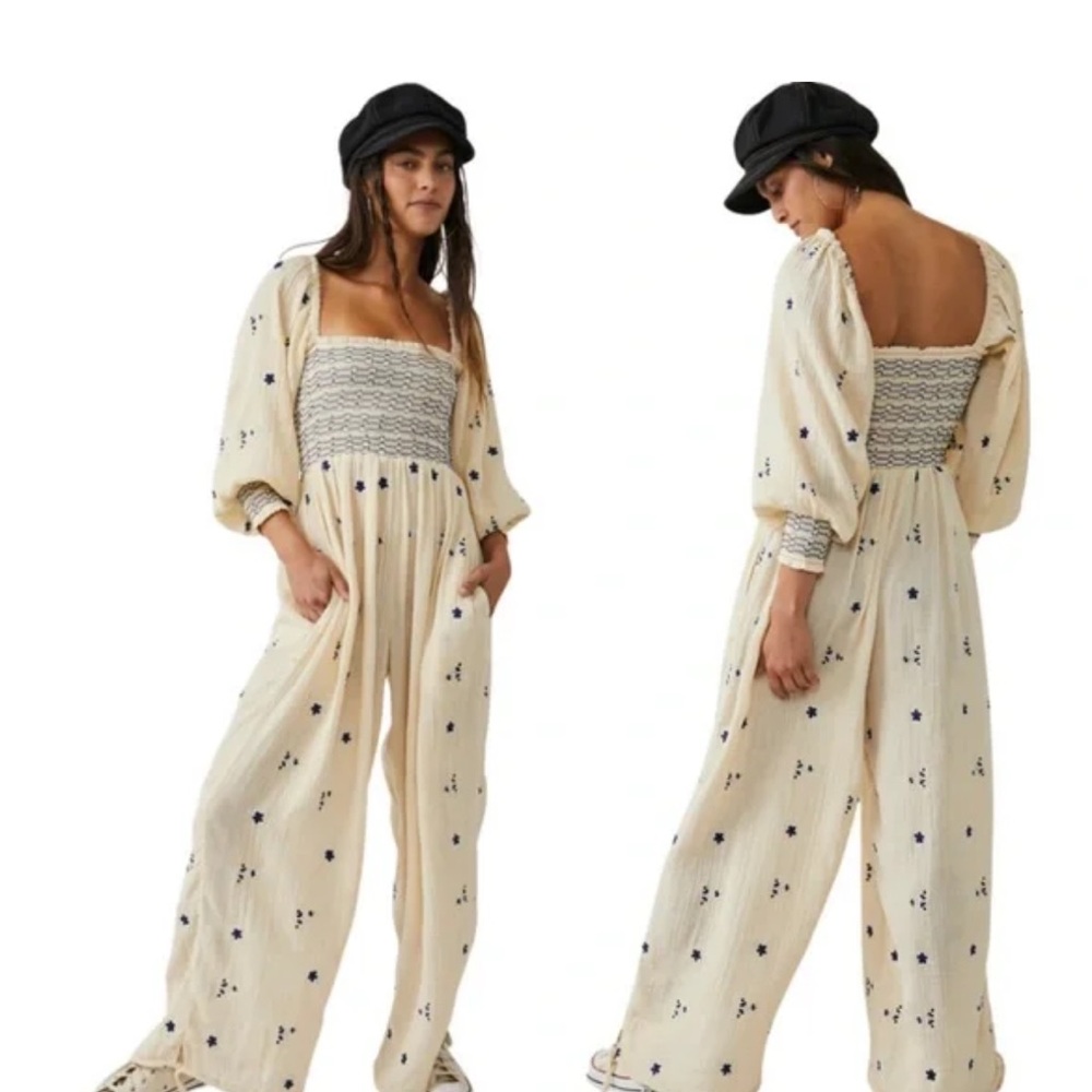 Cream Bohemian Jumpsuit with Wide-Leg Silhouette